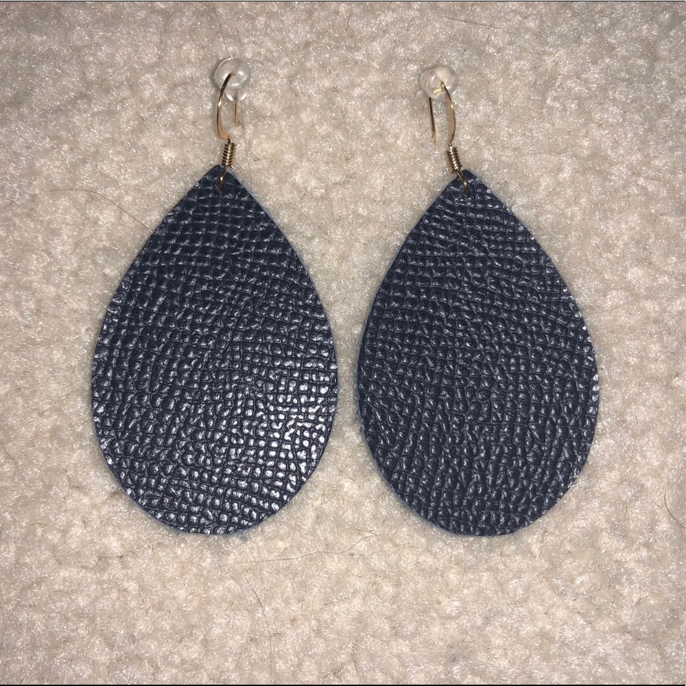 Navy Blue Leather Earrings